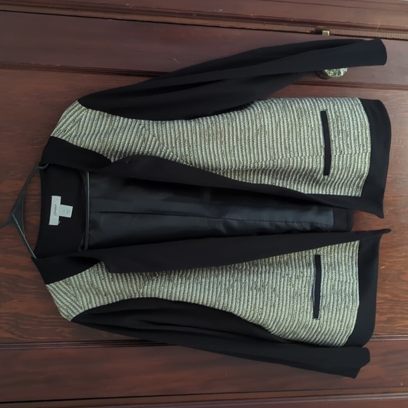 CJ Banks Black & Shimmery Gold Open Front Blazer Size 1X - Picture 1 of 6